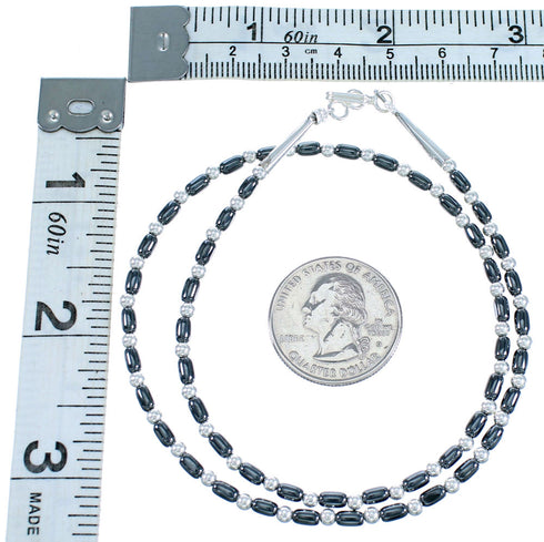 Hematite And Sterling Silver Southwest Bead Necklace RX114376